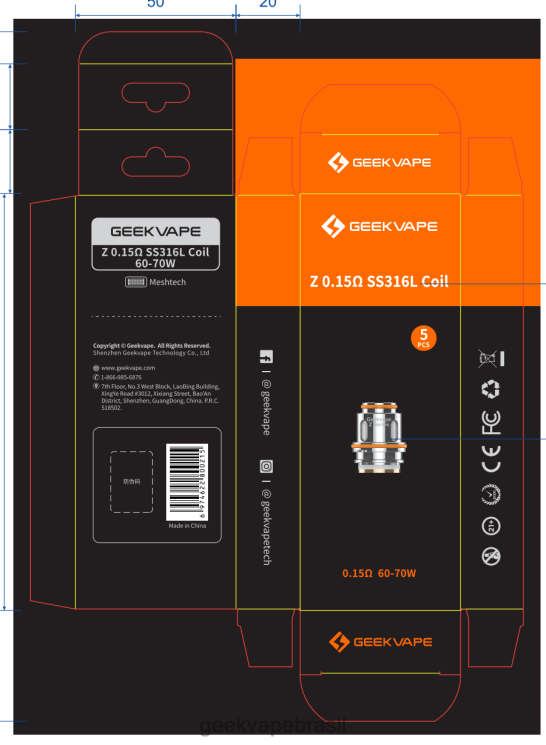 GEEKVAPE Brasil | Bobina da série z de 5 unidades/pacote GeekVape z0,2 ohm VRL0B1